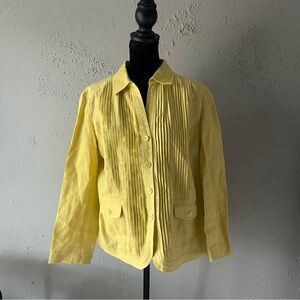 Y2K Yellow Button Up Blazer Jacket Jones New York Size 6 Pleated Bleach Stain